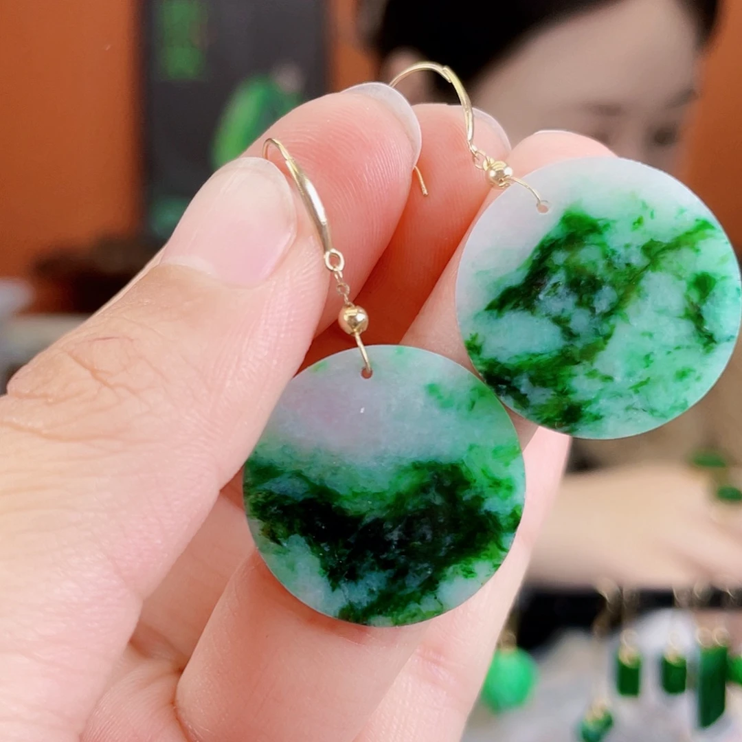 翡翠18K金镶嵌耳饰