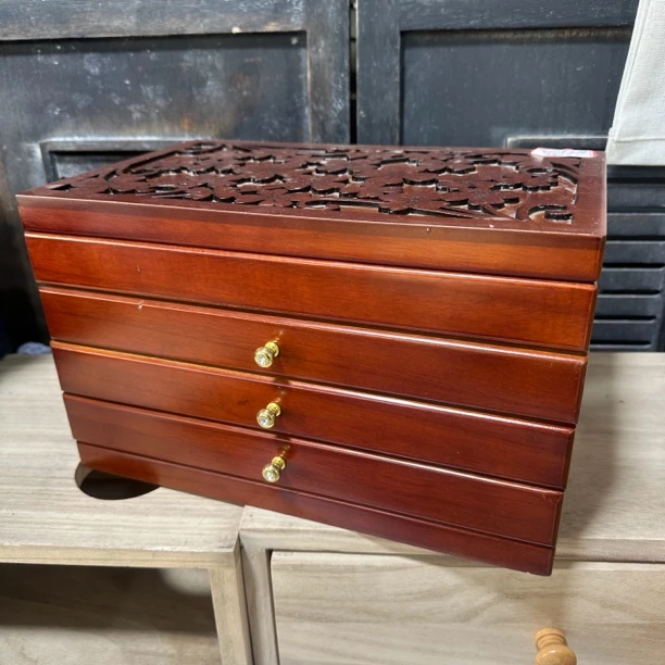 实木烧色烤漆三层带镜子首饰盒