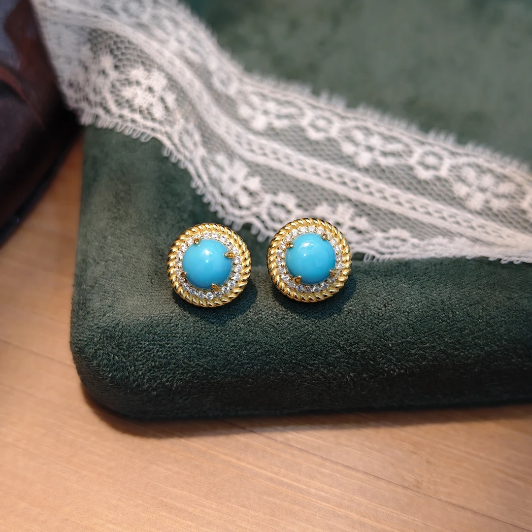 S925银绿松石耳钉精美气质百搭