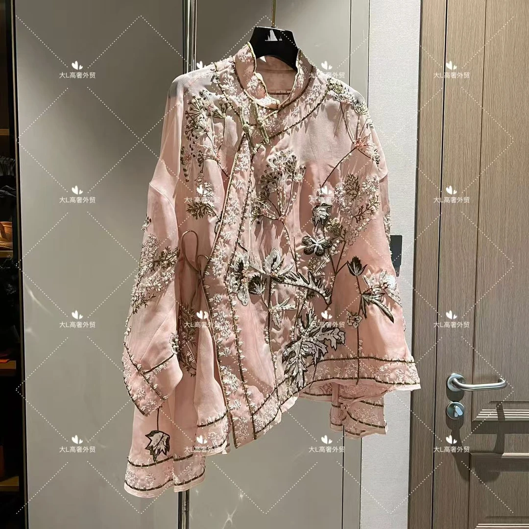 【大L】重磅外贸进口高奢重工设计师风百搭贵妇钉珠衬衫25568