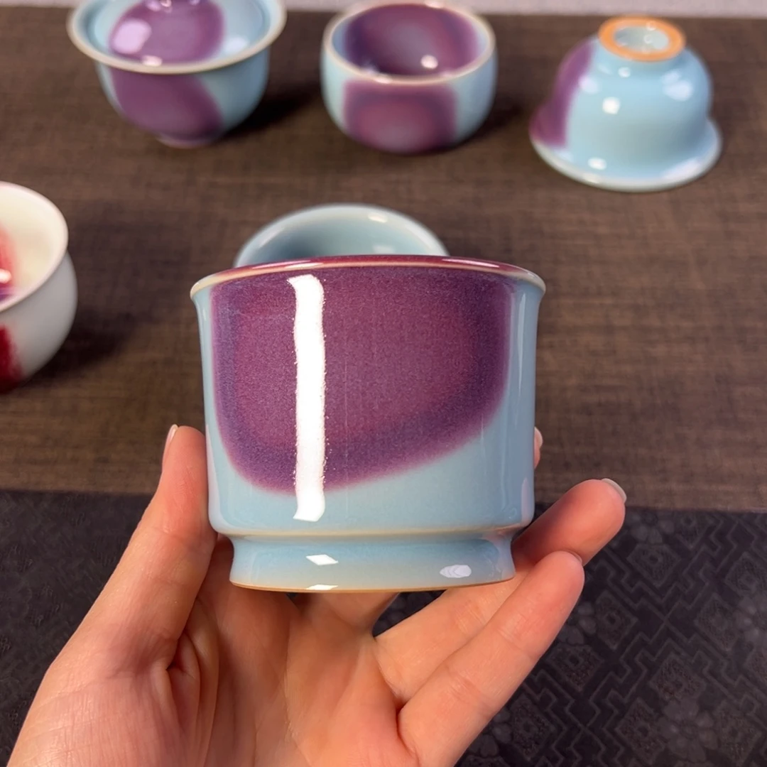 宋钧容天杯 天蓝釉紫斑