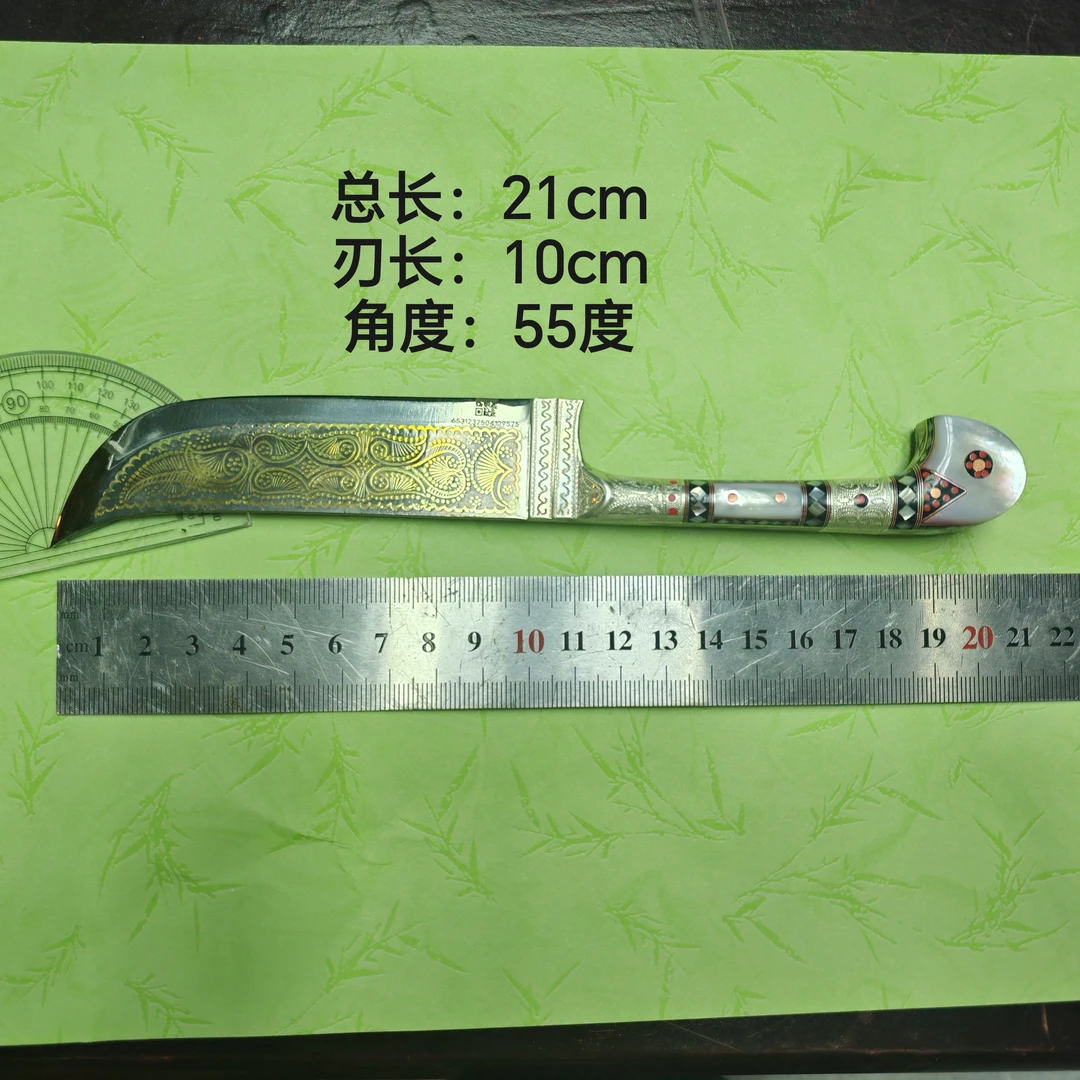 定制类鸽子头双面巴达木花纹直刀（微瑕）（未开刃）（非管制器具）