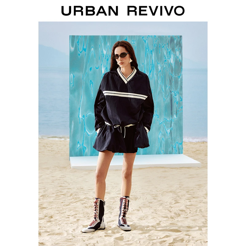 UR2025秋季新款女时尚超宽松撞色拼接系带短款半裙UYU550033