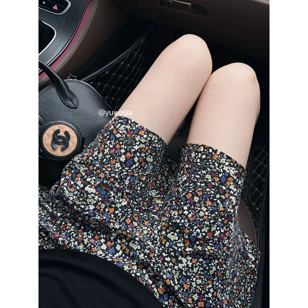 『GTYU』100桑蚕丝小短裙 高腰伞裙复古半身裙气质显瘦