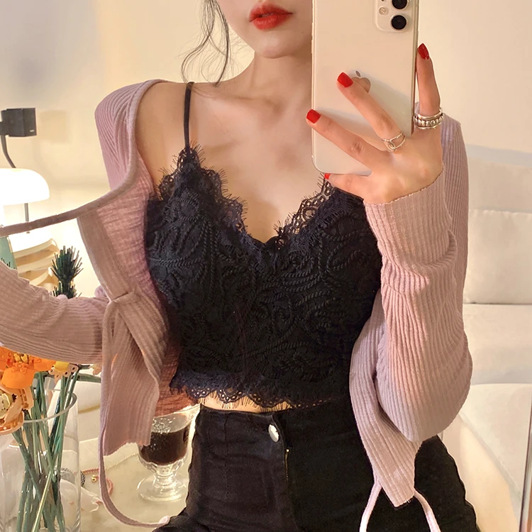 #6705 纯欲蕾丝美背小吊带背心内搭辣妹性感外传夏天无袖上衣