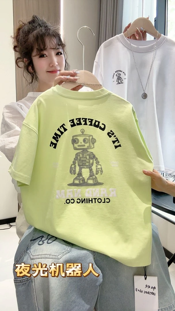 纯棉男童短袖【夜光机器人】夏款时尚韩短袖男童休闲机器人短袖T恤