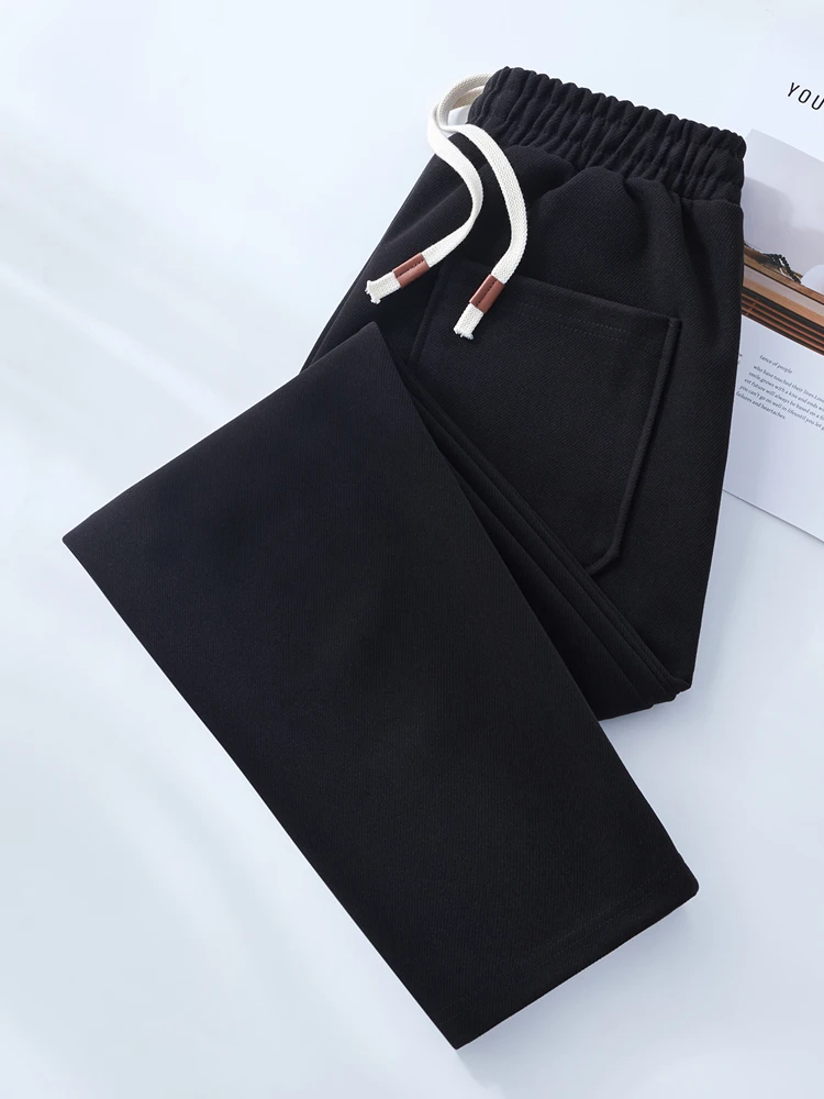 公鸡2025春秋季款松紧腰直筒休闲裤男士新款加厚保暖阔腿运动卫裤