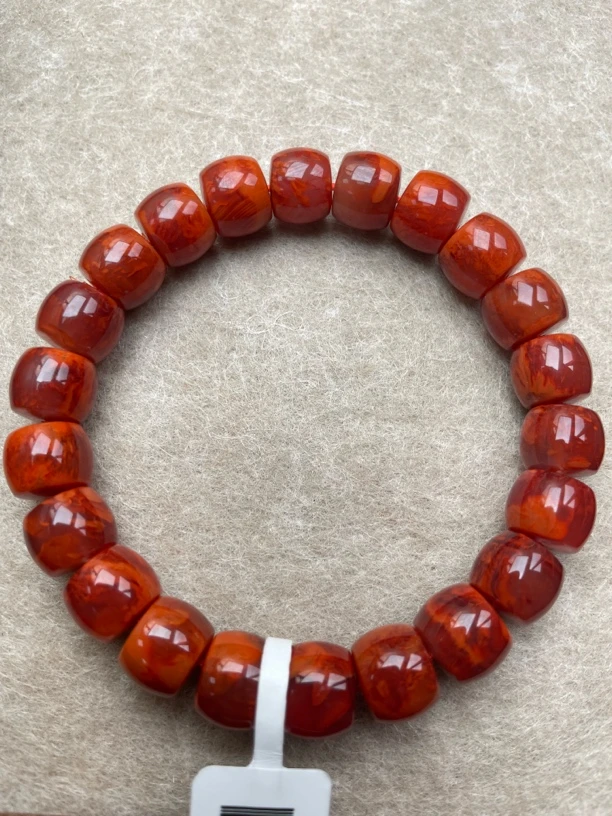 N68南红满肉牛血火焰满妖直切手串8-10mm尺寸可选、多样性发一条