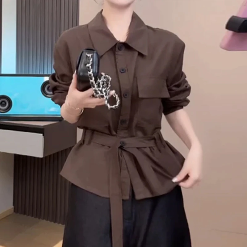 法式老钱风收腰衬衫女2025秋季松弛慵懒宽松显瘦遮肉polo领上衣潮