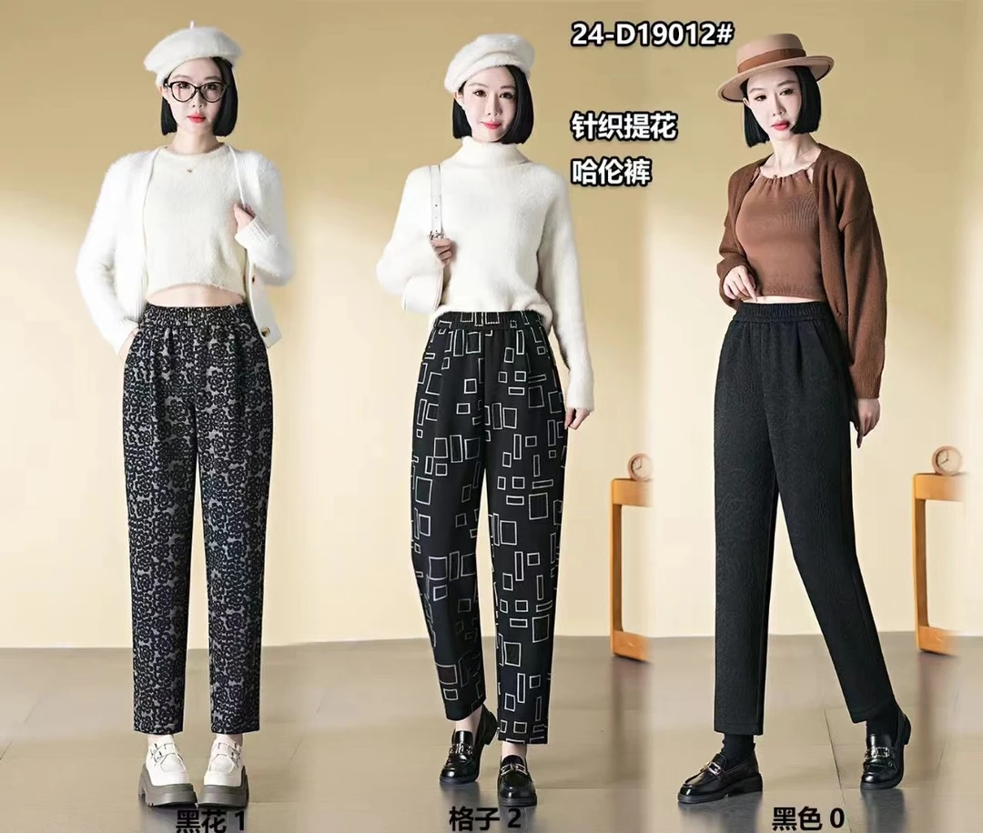 19012【裤长92】加绒加厚哈伦裤女2024秋冬新款显瘦萝卜休闲裤