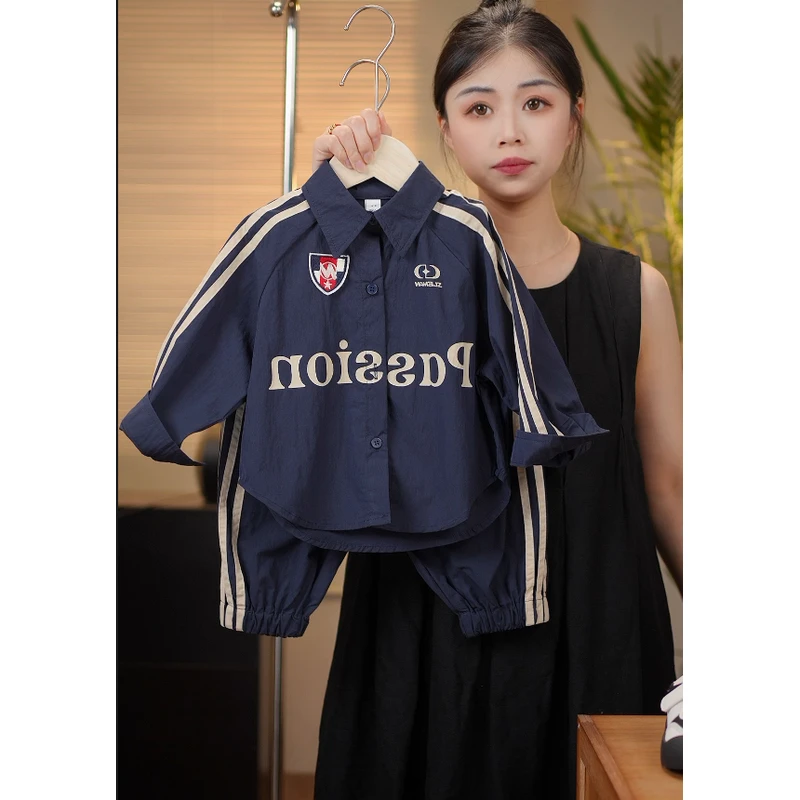 【现货】2025春秋季儿童新款韩版潮流时尚洋气衬衫休闲套装28257