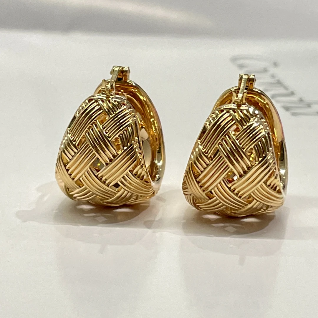 【金禧禧】18k金意大利复古编织耳扣/气质时尚法式