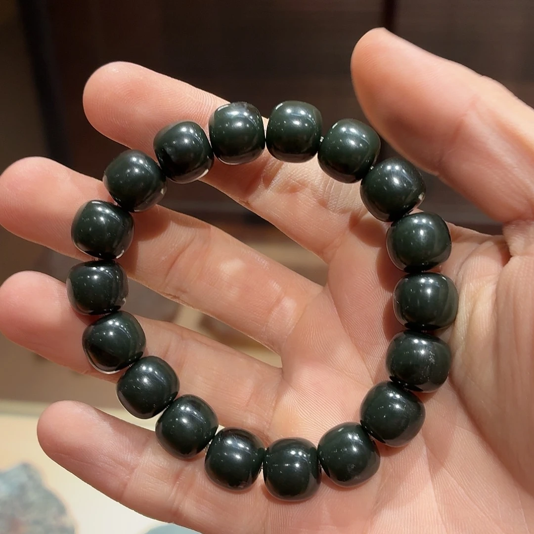 和田玉未镶嵌手串塔青11.12