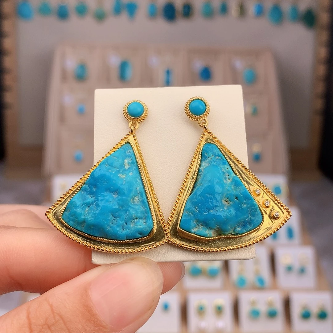 银S925镶嵌绿松石耳饰