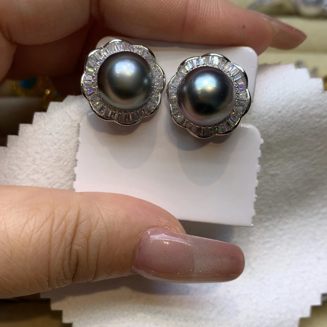 银S925镶嵌耳饰海水珍珠