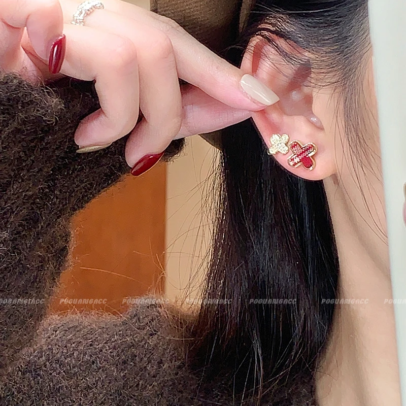 铜合金耳饰 EH426圣诞幸运草耳饰小众气质时尚耳钉女轻奢精致百搭