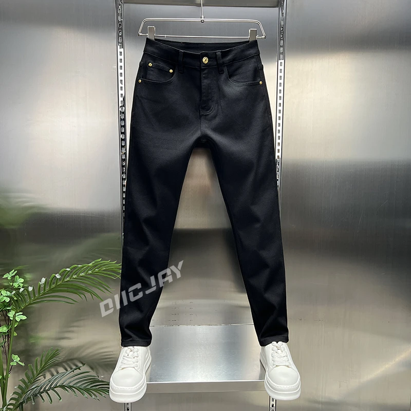 【高端】秋季微弹力拉链黑武士休闲牛仔裤小直筒小脚裤裤子男装百搭