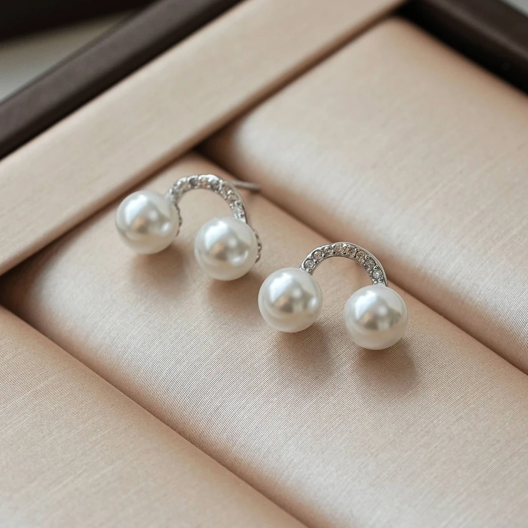 925银耳饰 精致U型彩虹耳钉锆石气质设计感优雅气质小巧甜美耳环