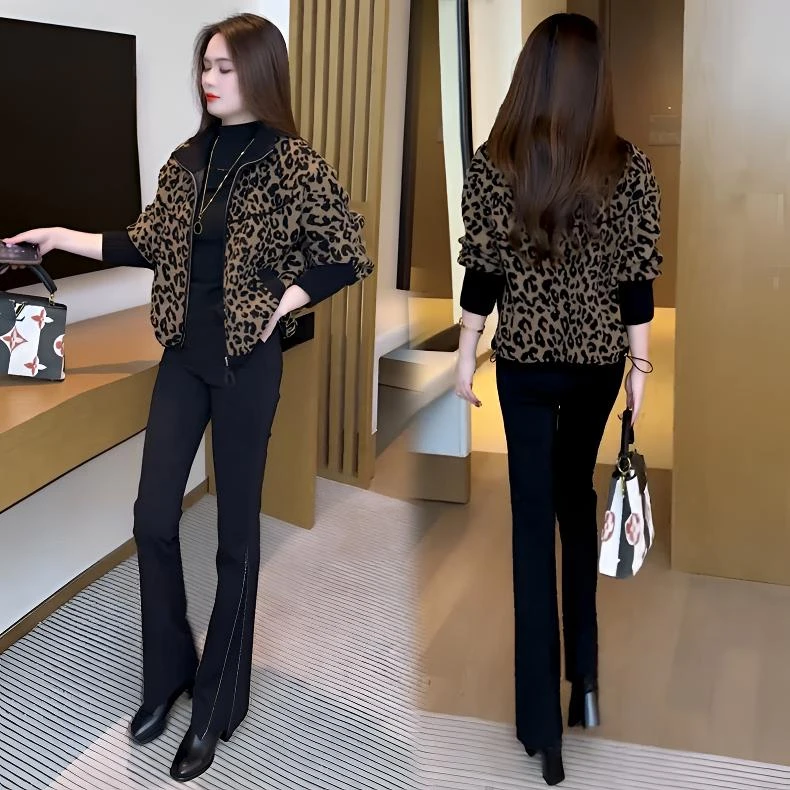 豹纹加厚短外套女2025春季新款小个子洋气显瘦双面绒保暖夹克上衣