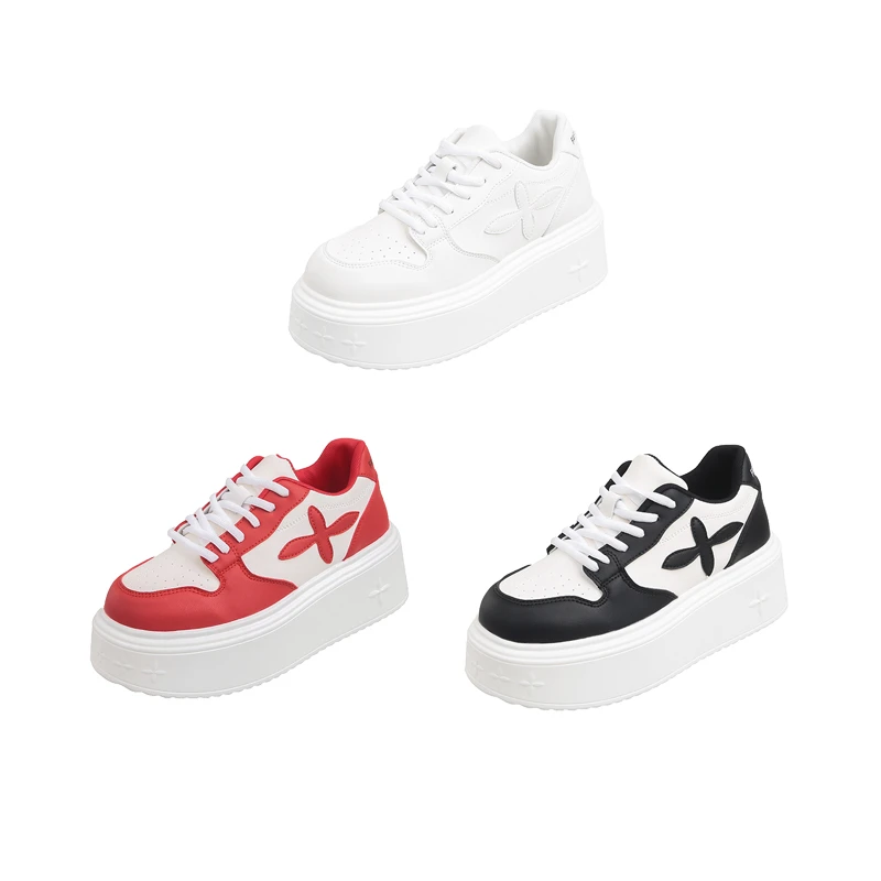 时尚拼色增高小白鞋女2025新款小个子百搭厚底休闲板鞋