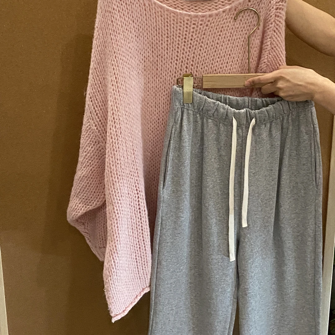 ［牛可儿］ins慵懒橘粉色针织毛衣大衣