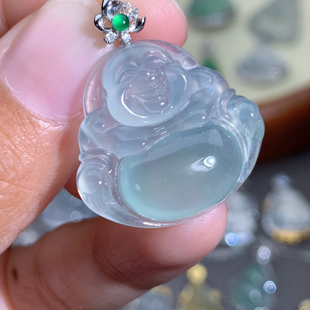 翡翠18K金镶嵌吊坠(不含链)佛公