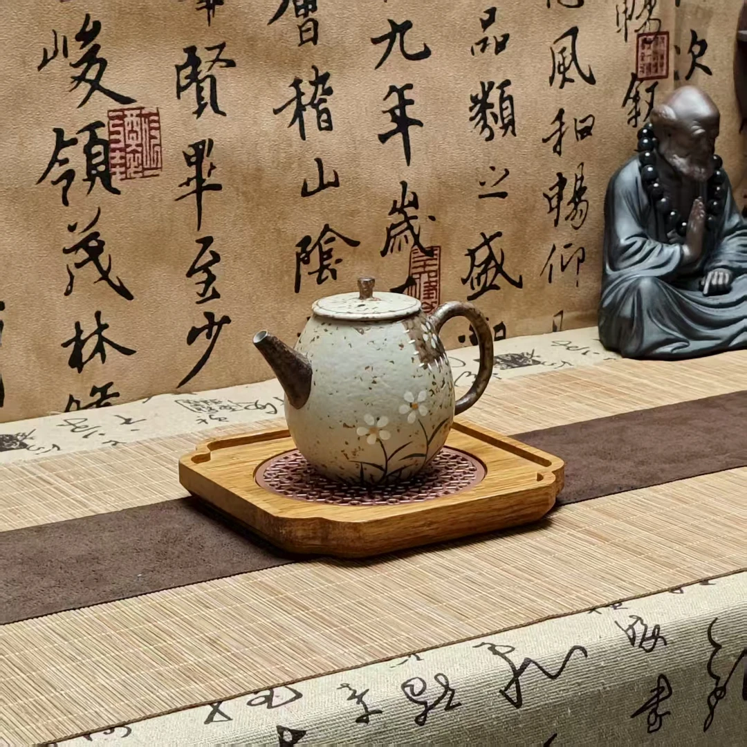 青花火石红手绘小雏菊文旦壶单个泡茶壶复古手工高档家用陶瓷茶具