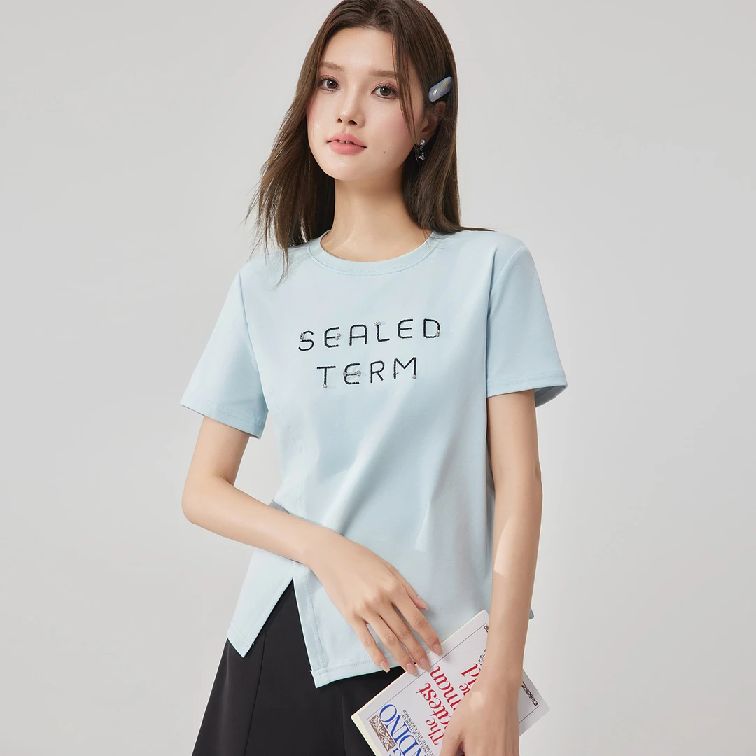 IEF/爱依服短袖上衣2025夏季新款韩版通勤气质设计感T恤流光风