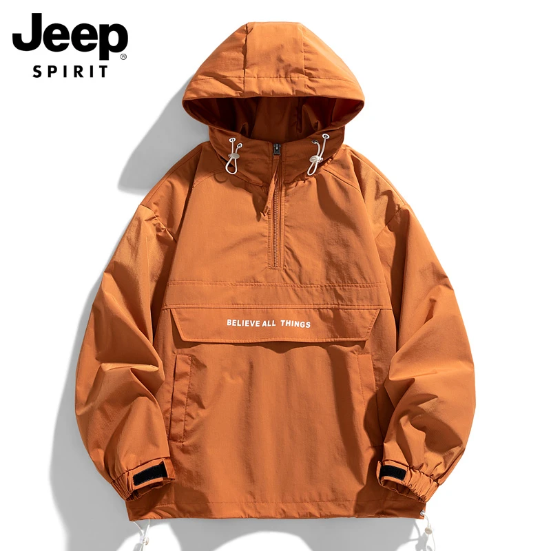 JEEPSPIRIT吉普男款连帽夹克男士冲锋宽松潮牌秋冬新款男装外套男