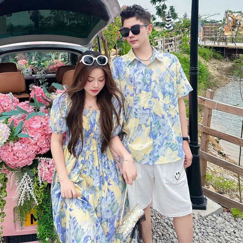 2025超火情侣装夏装新款洋气显瘦连衣裙韩国一衣一裙高级感网红女