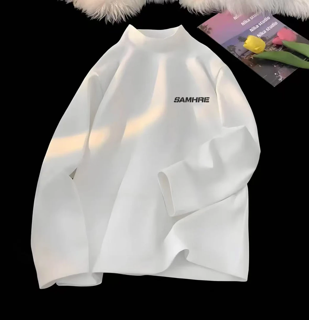 半高领双面绒卫衣春秋款内搭长袖T恤保暖宽松打底衫Y