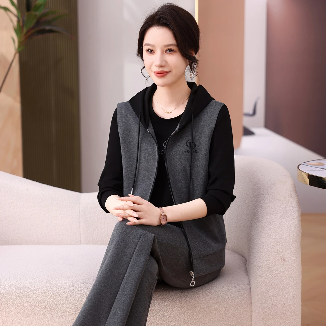 NAHOPULER/纳霍浦勒运动套装春秋时尚洋气连帽卫衣休闲服三件套