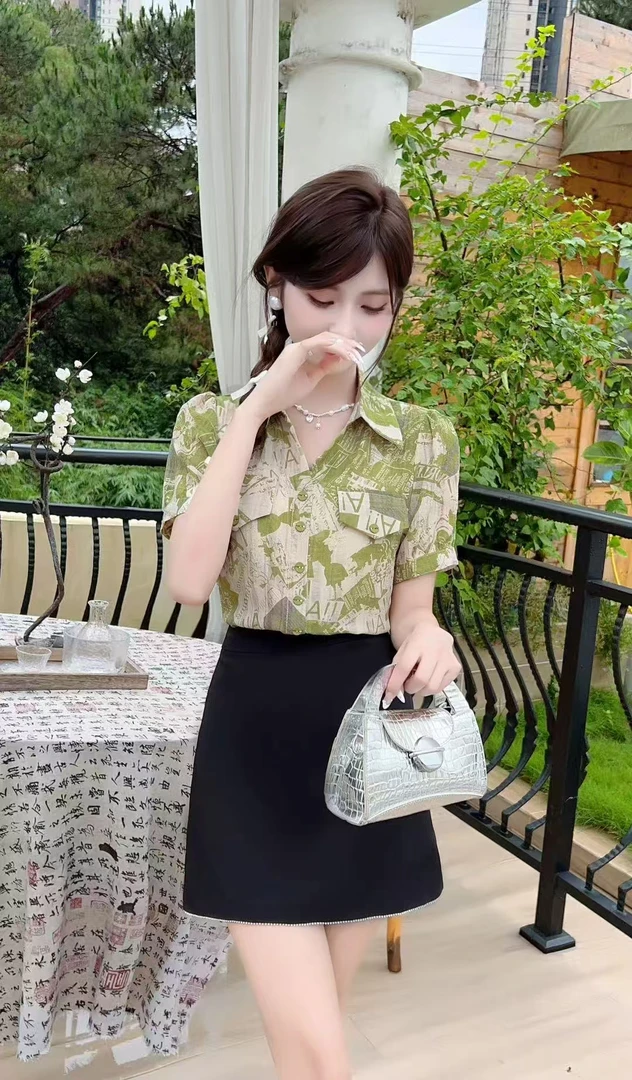 复古夏季拉链A型收腰轻职风连衣裙高腰气质半身裙短裙拼接港风