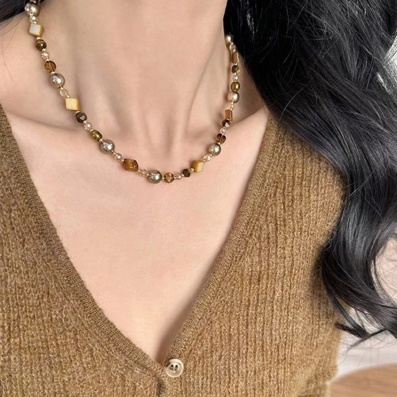 钛钢树脂项链 美拉德珠珠项链2025新款爆款大气高级感b