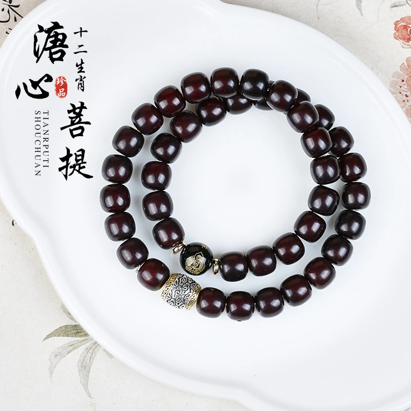 非金属木质手链 十二生肖蛇年生肖守护双圈手串文玩盘串配饰男女