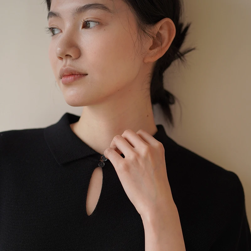 哈齿小姐 简约气质老钱针织轻盈弹力平衡显瘦纸片人连肩袖Polo女