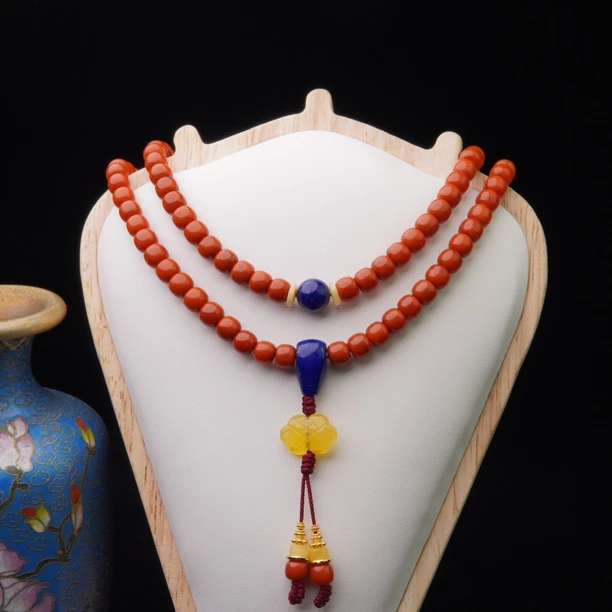 天然南红 满肉柿子红 精品108念珠设计款