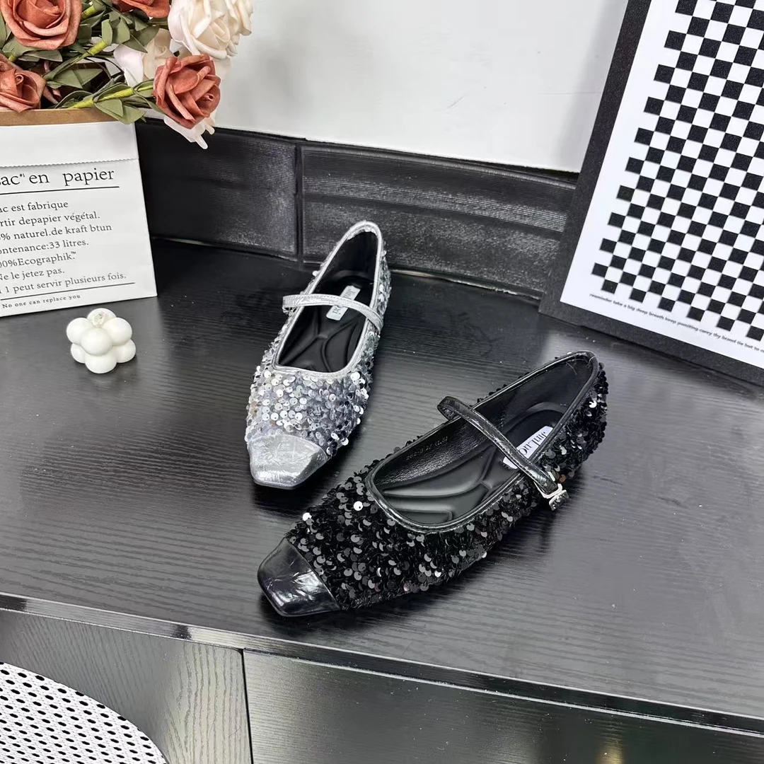 春季新款时尚休闲女鞋潮流百搭亮片小单鞋舒适平底鞋262-8