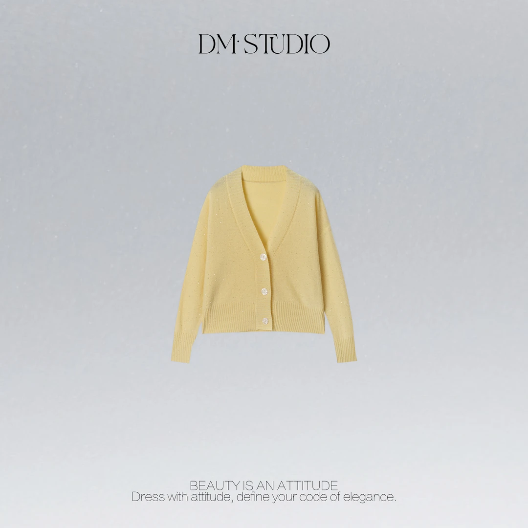 DEDM•STUDIO/100%绵羊毛气质慵懒感V领排扣开衫毛衣2507MY/3113