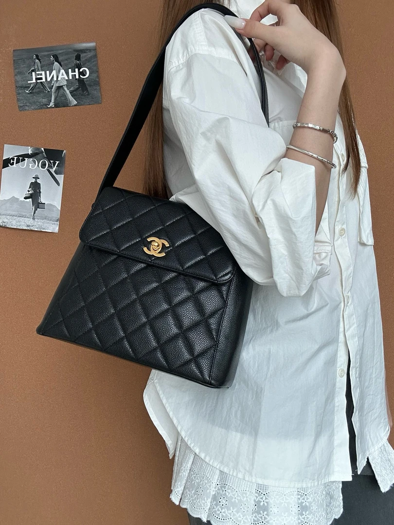 95新 Chanel/香奈儿 6091 Chanel黑金外缝线菱格Kelly单肩