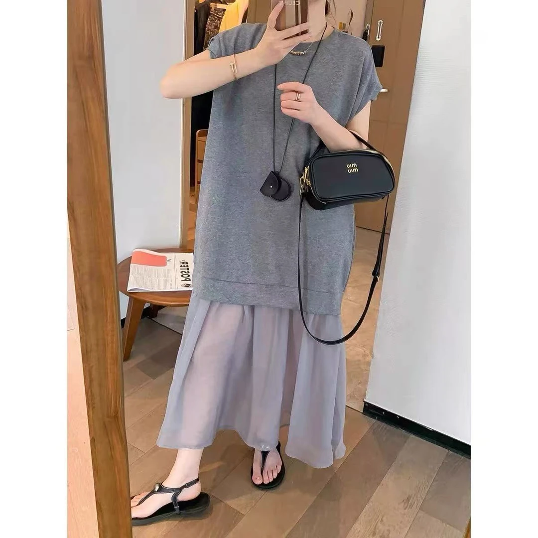 夏上新氛围感气质宽松拼接连衣裙