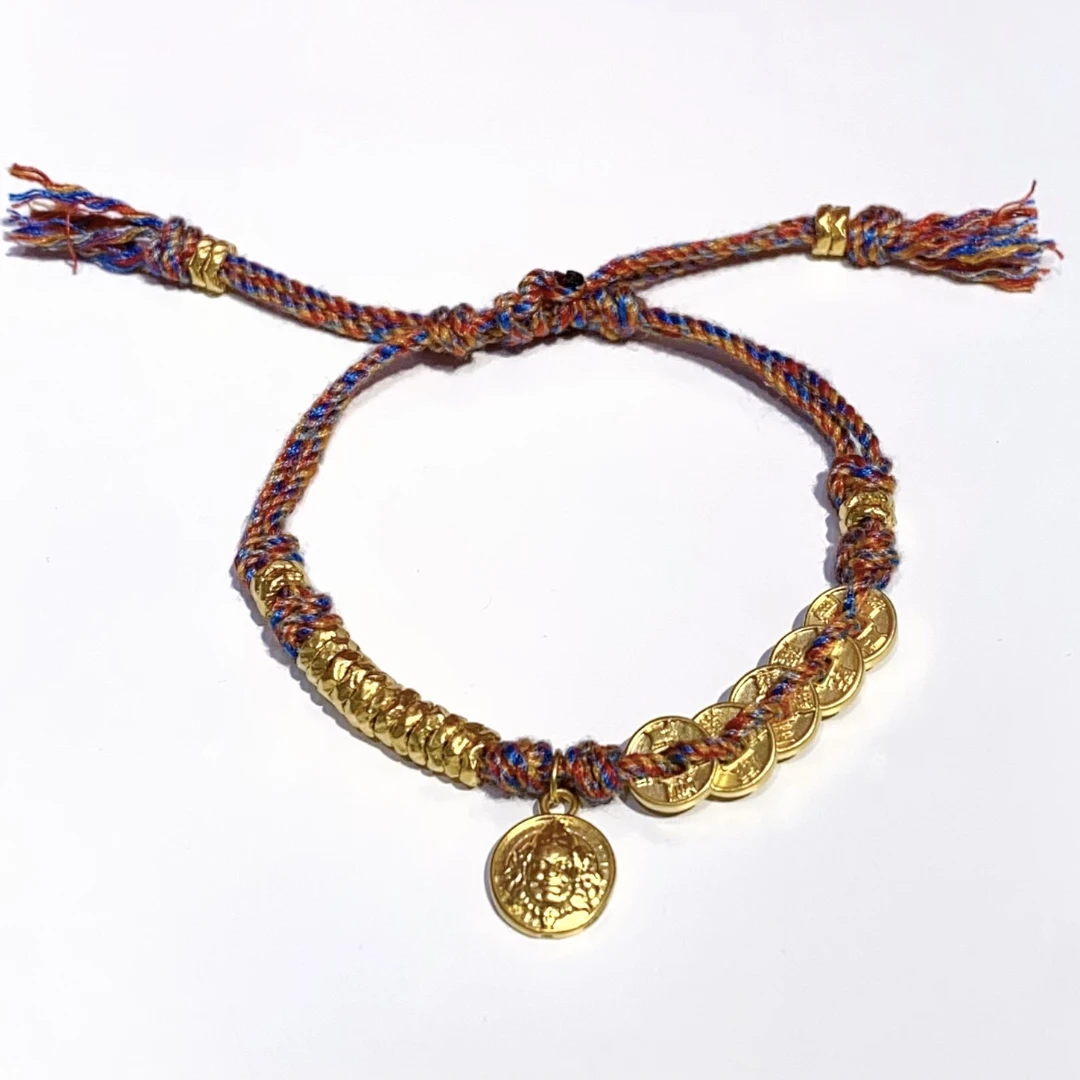 足金999黄金【黄财神五帝盘缠】腰缠万贯红绳本命年手绳过年送礼