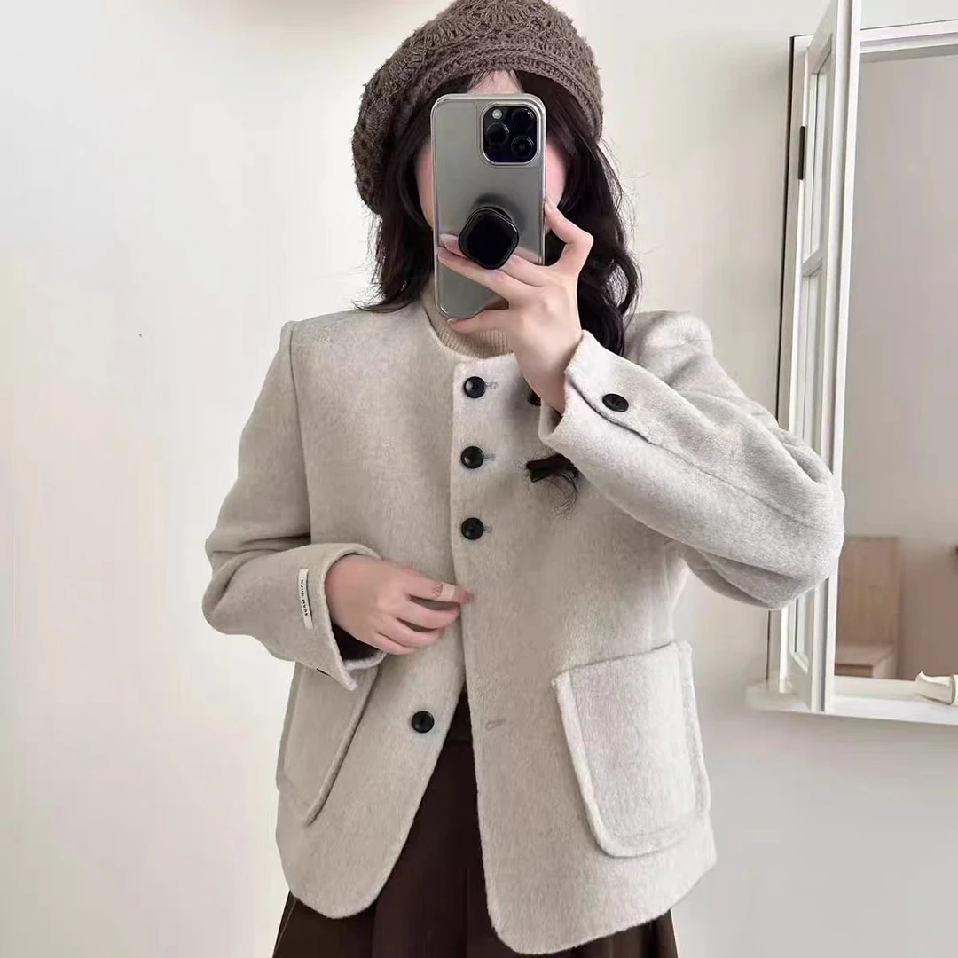 2025秋冬双面羊毛大衣韩版短款小个子垫肩毛呢外套宽松气质小香风