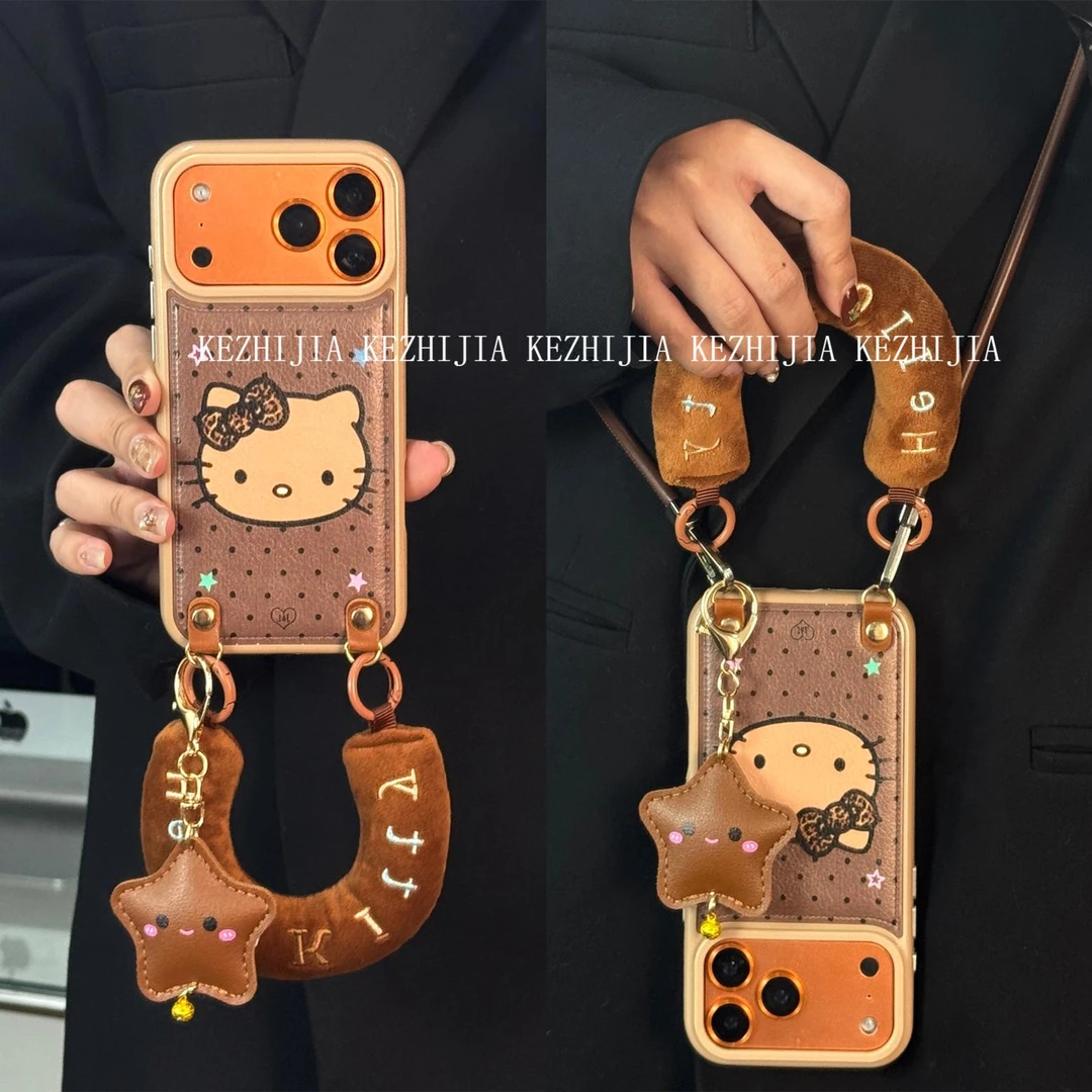 【壳之】豹纹蝴蝶结黑皮KT棕色皮纹适用苹果17/16/15/14/13手机壳