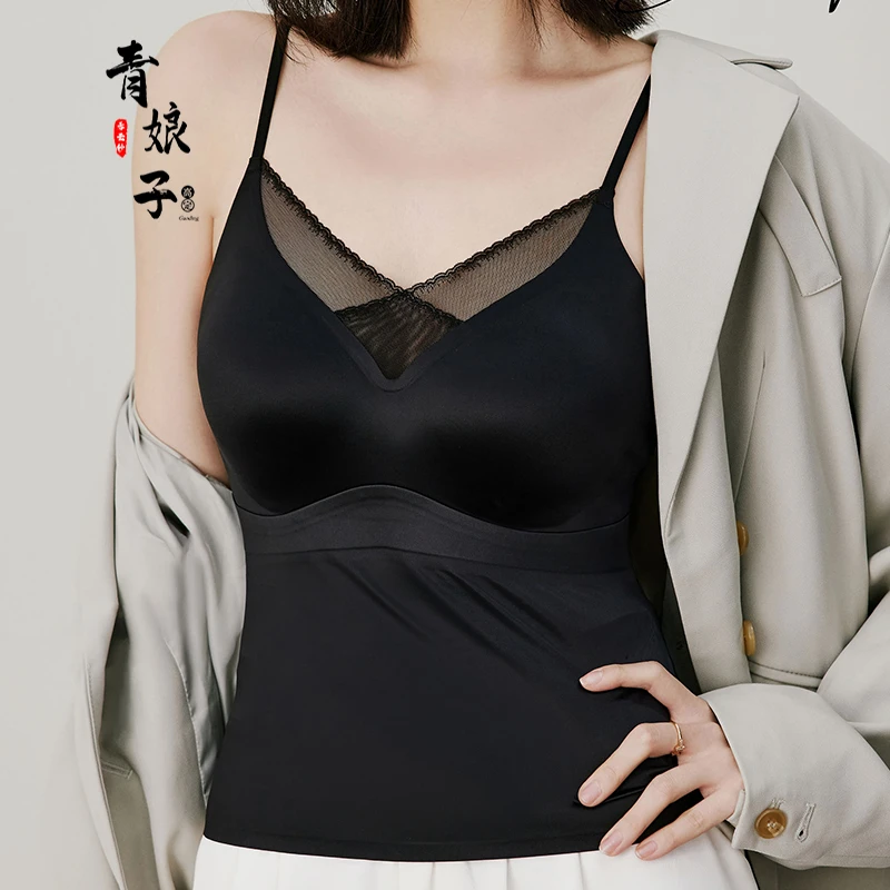 青娘子夏季中式精致气质百搭珠光网纱小吊带60323