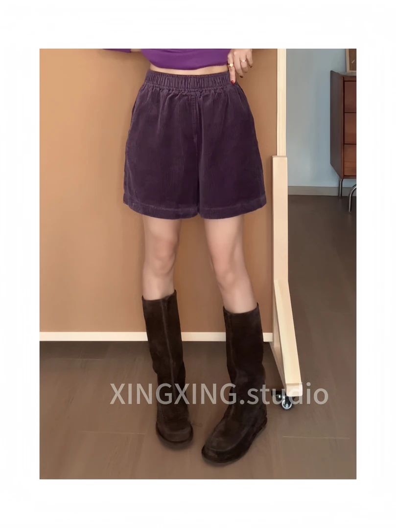 X.x.韩系灯芯绒中裤新款复古慵懒短裤百搭直筒休闲五分裤58637