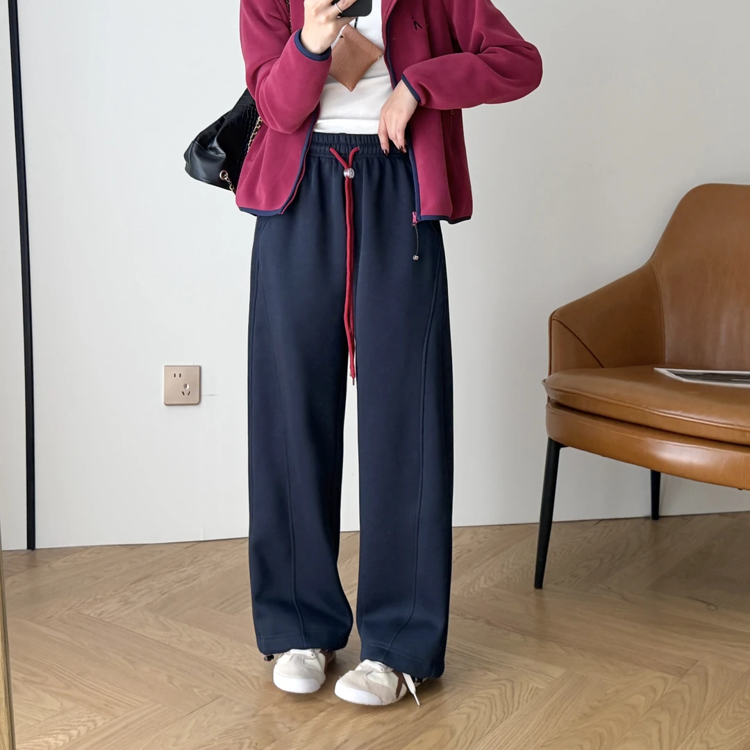 撞色两穿百搭运动卫裤女韩版加绒宽松休闲直筒裤（可束脚）#25033