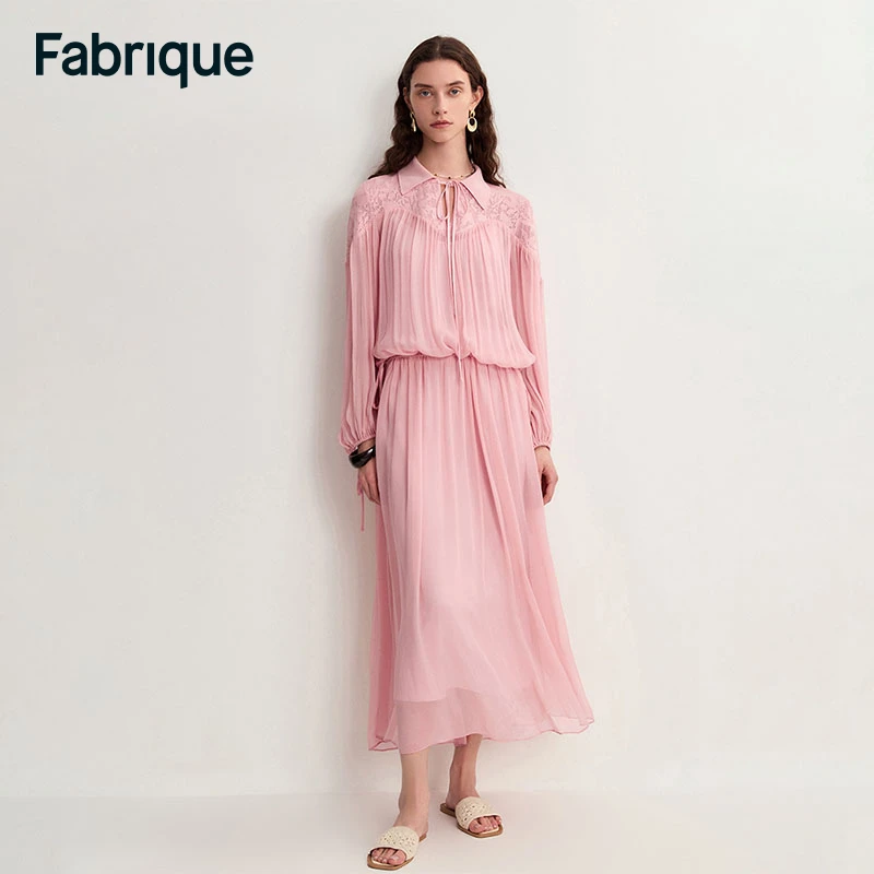 Fabrique Doe 春夏新款蔷薇粉针织蕾丝拼接薄纱气质仙女裙连衣裙