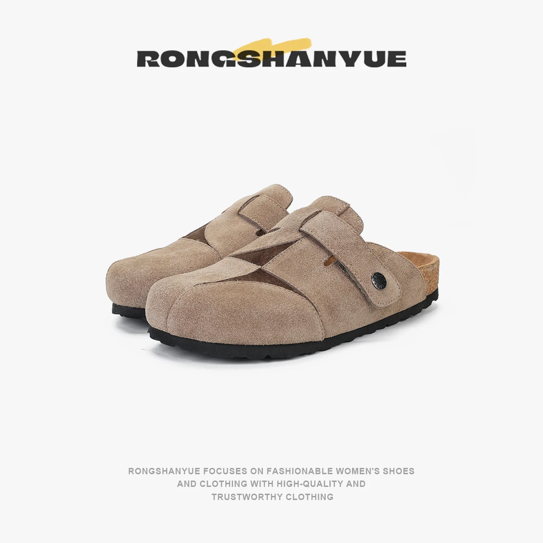 Rongshanyue勃肯鞋女2025春夏新款磨砂皮休闲百搭包头拖鞋B1223