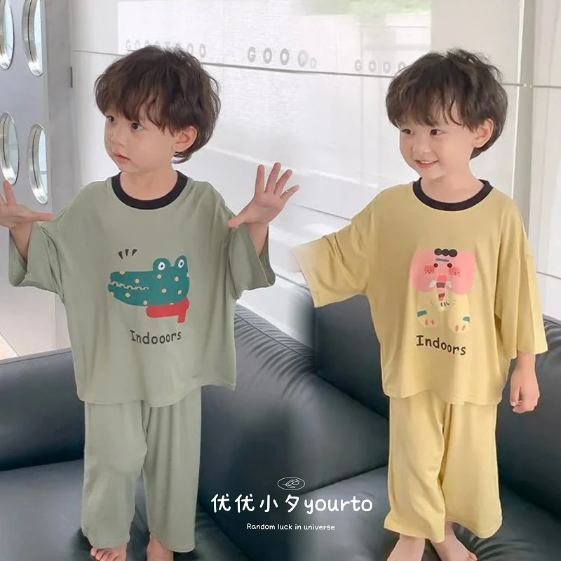 男童莫代尔睡衣套装2025春夏季新款中大童卡通宝宝家居服套装薄款